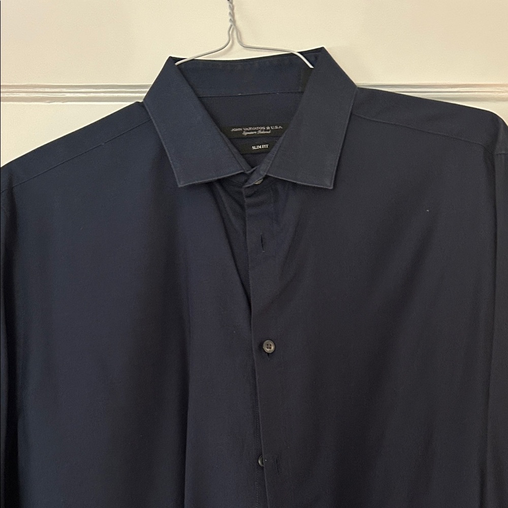 John Varvatos Long Sleeve Navy Blue Button Down Cotton Dress Shirt Slim 16 32/33